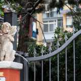 ...sui quali campeggiano le scultura di due putti. Si tratta dell�entrata della villa